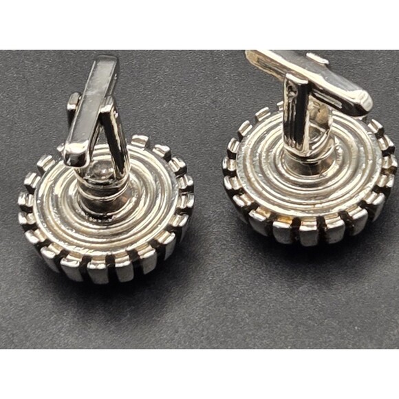 Vintage Hickok Men's Cufflinks Black Faceted Stone Silver Tone - Picture 4 of 6